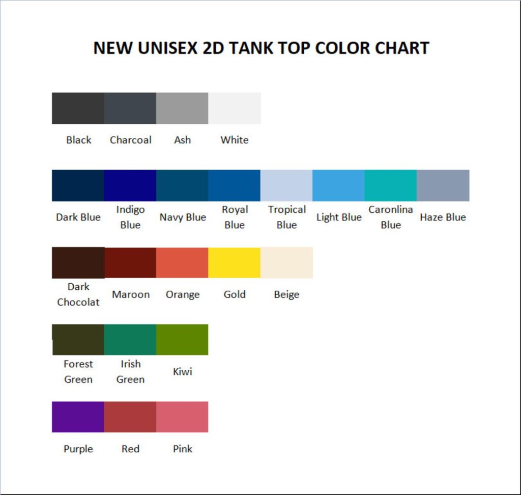 tank top color chart - Bob's Burgers Store